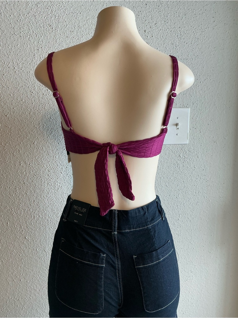 Bar III Textured V-Plunge Bralette - Plum - Picture 4 of 5